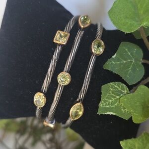 Classic Cable Open Cuff Bracelet Stack Style with Citrine Yellow Color Crystal